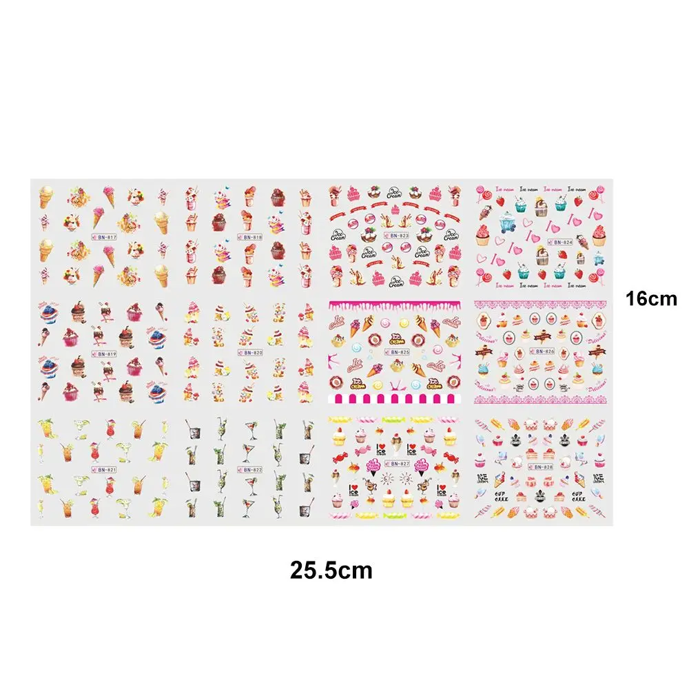 12 вариантов дизайна водные для ногтей наклейки Набор Торт Мороженое Дизайн Наклейка для украшения ногтей Декор слайдер фольги