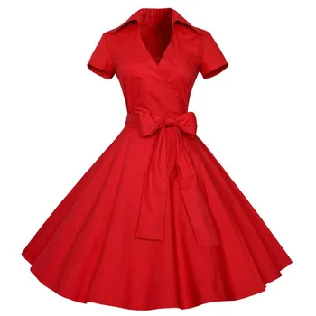 

1950s 60s Polka Dot Short Sleeve Rockabilly Vestidos High Waist Big Swing Tutu Cotton Dresses Women Hepburn Style Summer Dress