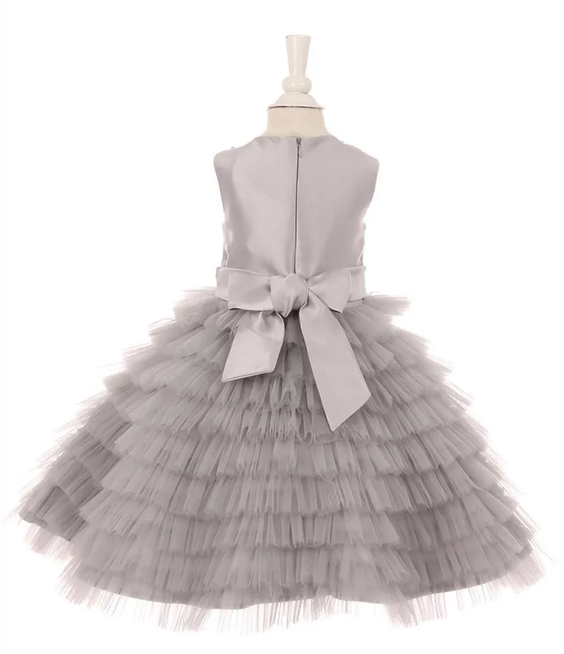 Pink/Green/Silver Layers Flower Girls Dresses Girls Pageant Dresses Little Girls Christmas Gown Custom Made Size