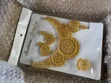 Conjunto de joyas africanas para mujer, collar, pendientes, pulsera para mujer, conjunto de joyería india de Dubái, anillo Número Romano, regalo de oro