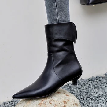 

SKLFGXZY 2020 autumn and winter Women's boots Genuine leather Stretch ankle boots pointed With low The high quality