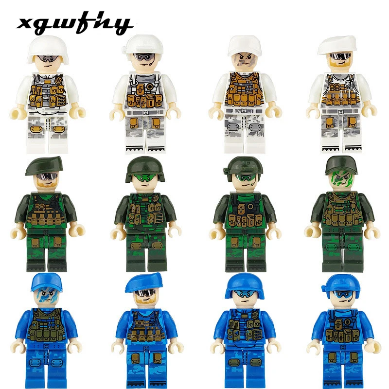

12pcs/set Military Special Forces Soldiers Bricks Figures Guns Weapons Compatible Lg Armed SWAT Building Blocks Kids Toys jm215