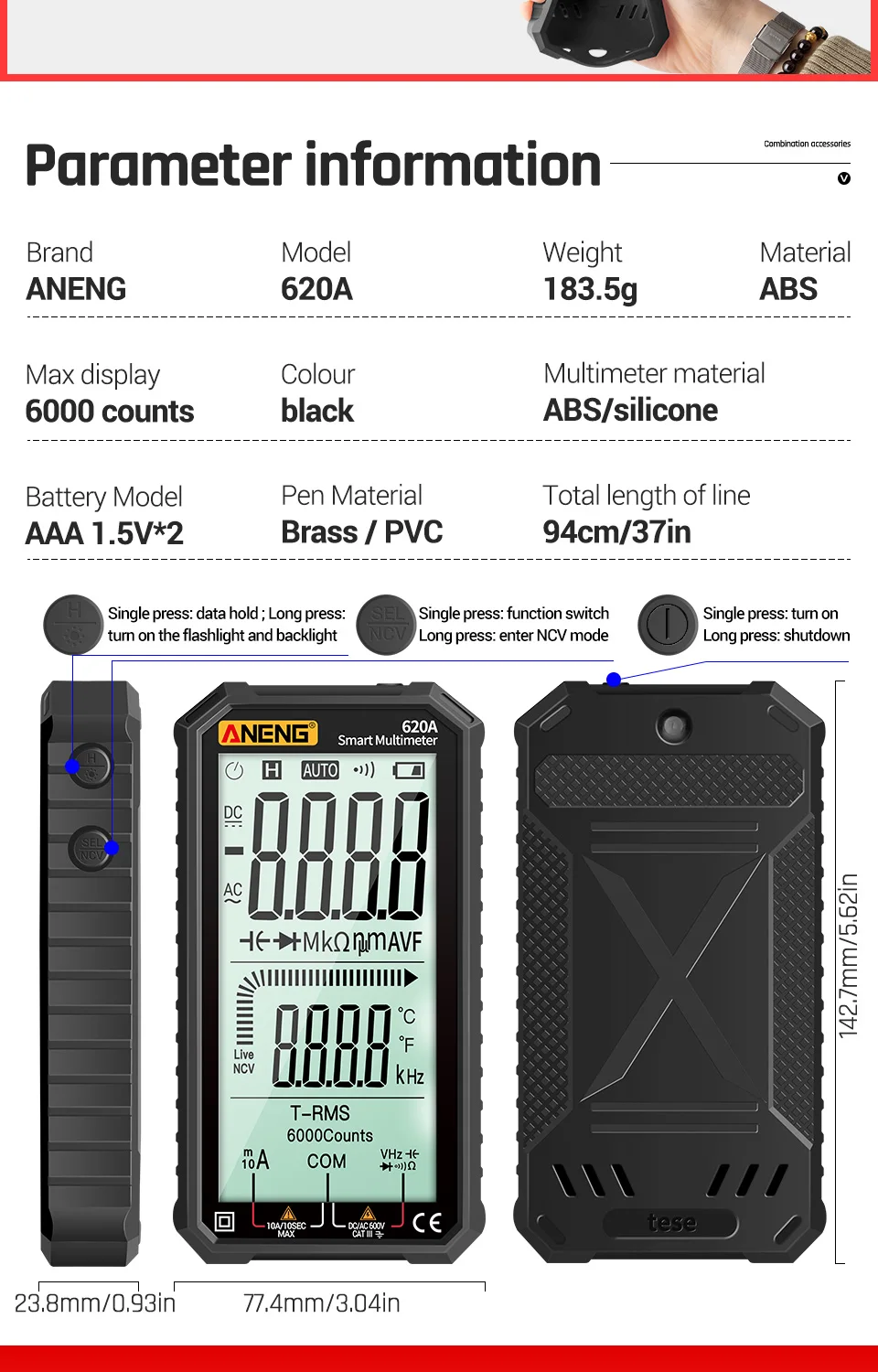 tester multimetro amperimetro digital dc profesional voltimetro