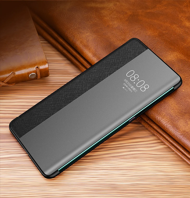 Чехол-книжка из натуральной кожи с перекрестными полосками для телефона huawei mate 30 pro 5G mate 20 pro P30 pro с прозрачным окошком