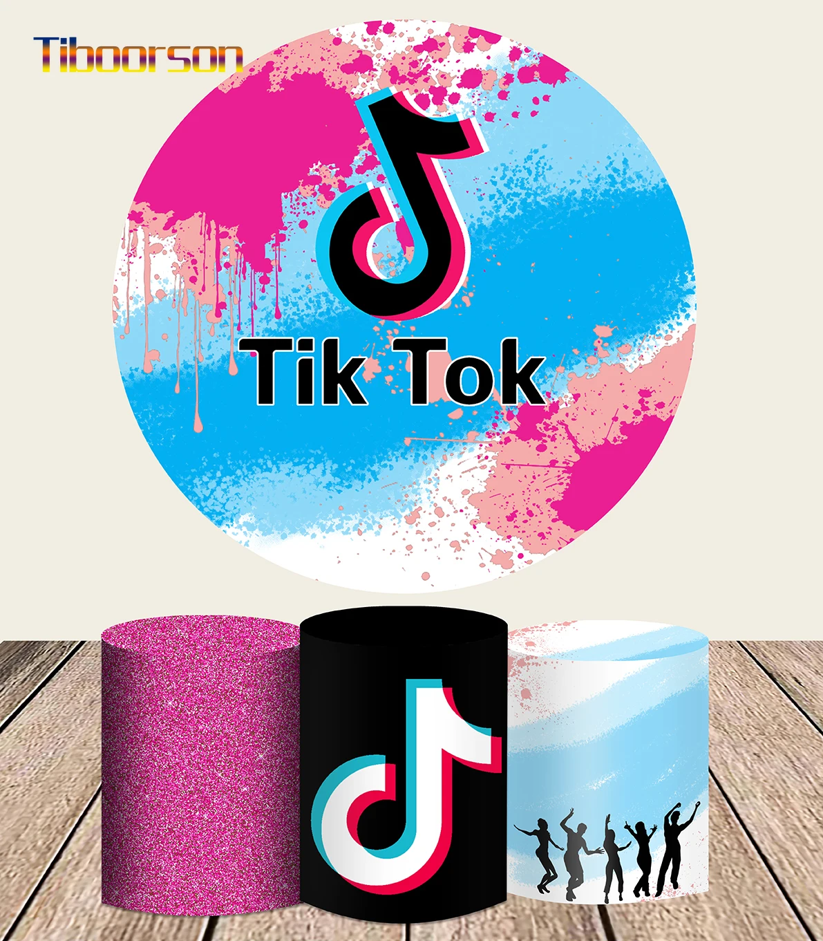 

Round Backdrop Circle Background Happy Birthday Tok Tik Photo Booth Props Party Banner Table Cover Plinth