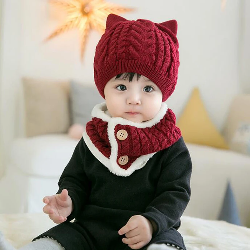 Kids And Child Apparel Clothing Accessories Solid Color Hats Cute Caps Skullies Autumn And Winter Twist Wool Hat Scarf Set