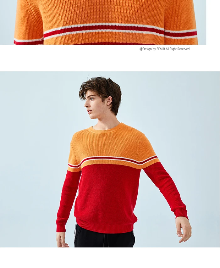 Semir свитер мужской весенний цветной сшитый Хлопковый пуловер с круглым вырезом Мужская Корейская Повседневная рубашка свежий студенческий ветер