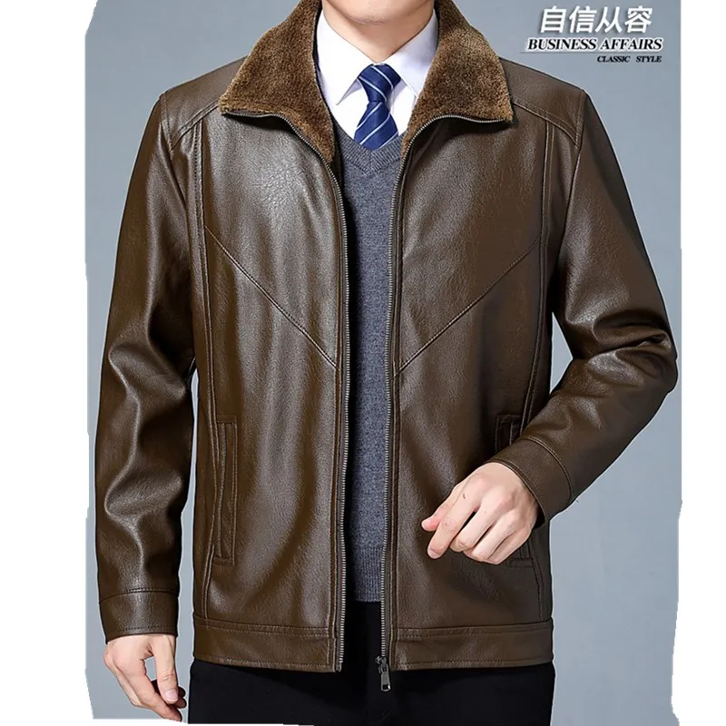 

Men Leather Jacket Plus Thick Men Coats 5XL Brand High Quality PU Outerwear Father Winter Faux Fur Male Jacket