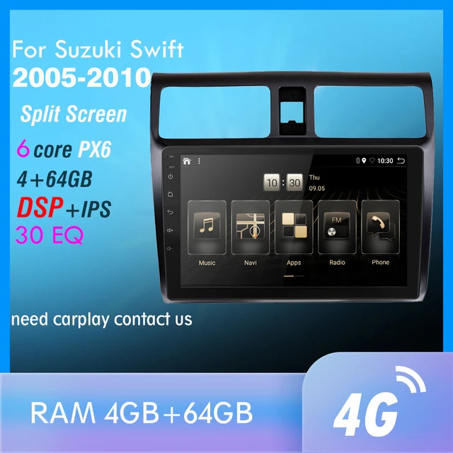 $US $84.05 4G+64GB PX6 Car DVD Multimedia Player For 2005 2006 2007 2008 2009 2010 Suzuki Swift 2din Android 9