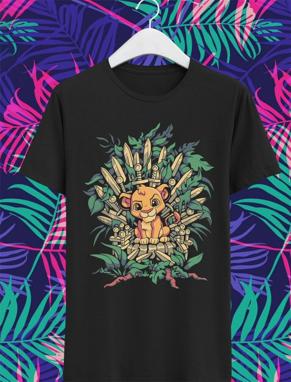 Мужская футболка в стиле унисекс Simba Lion Throne черная с изображением короля льва