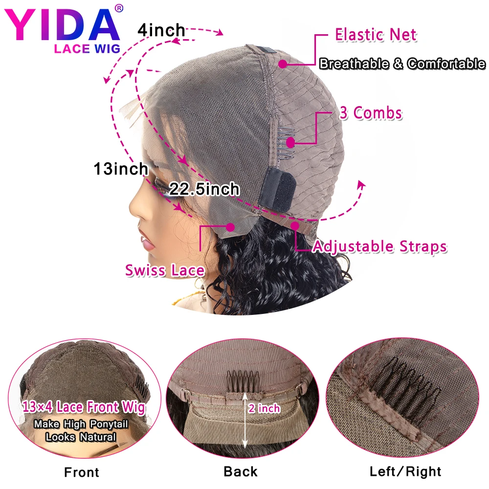 Парики из натуральных волос на кружевной основе глубокая волна Remy бразильские парики для черных женщин 150% плотность предварительно выщипанный парик из натуральных волос YIDA