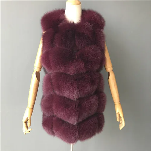 Wine red Женский жилет из натурального Лисьего меха, женский жилет из натурального Лисьего меха, женский жилет без рукавов, теплый жилет из натурального меха для женщин - Цвет: Wine red