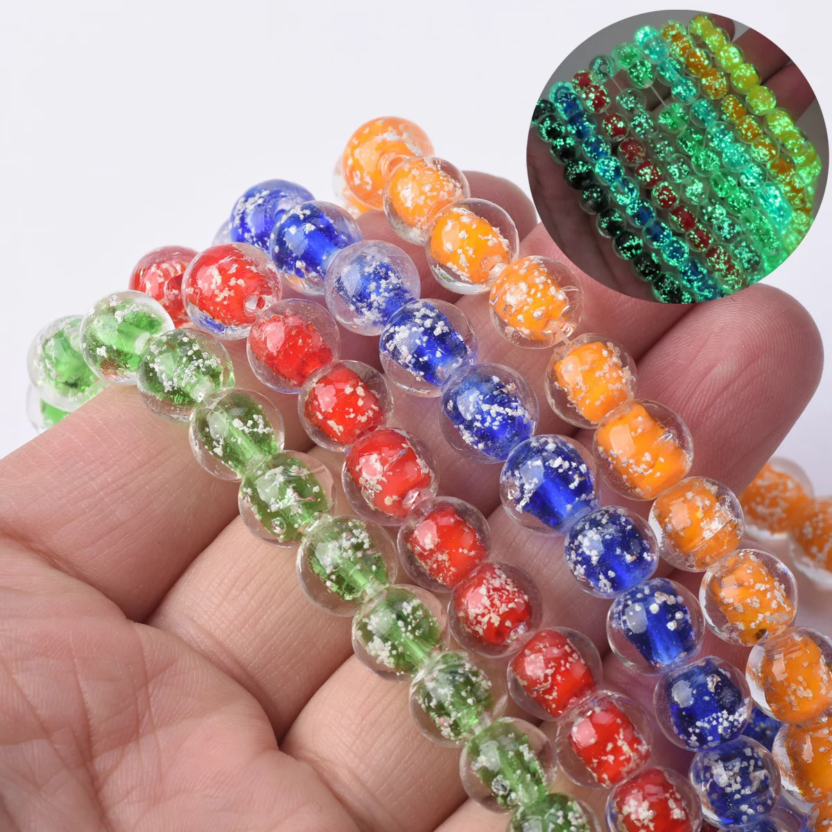 10pcs Round 10mm Handmade Luminous Lampwork Glass Loose Beads for Jewelry  Making DIY Crafts Findings