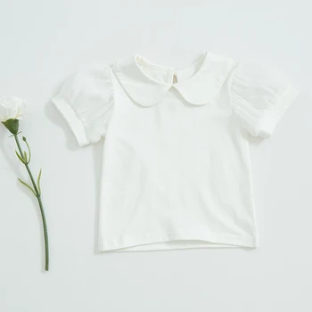 

MILANCEL summer girls tee short sleeve toddler girls t-shirt peter pan collar baby base tops