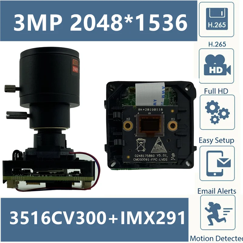 H.265 3MP 2048*1536 IP StarLight модуль камеры плата 3516C + IMX291 рыбий глаз 2 8 12 IRC XMEYE CMS ONVIF P2P