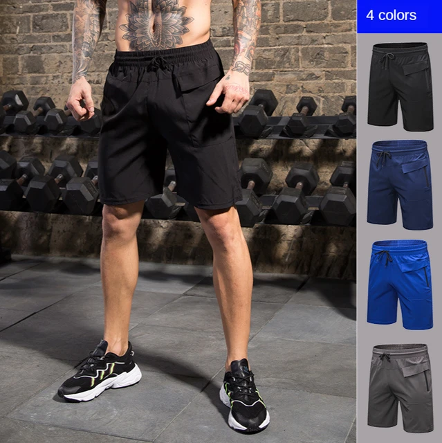 Pantalones cortos deportivos para hombre, Shorts deportivos para correr,  Fitness, con bolsillo con cremallera Invisible, holgados, de ocio,  transpirables, para gimnasio, de secado rápido - AliExpress