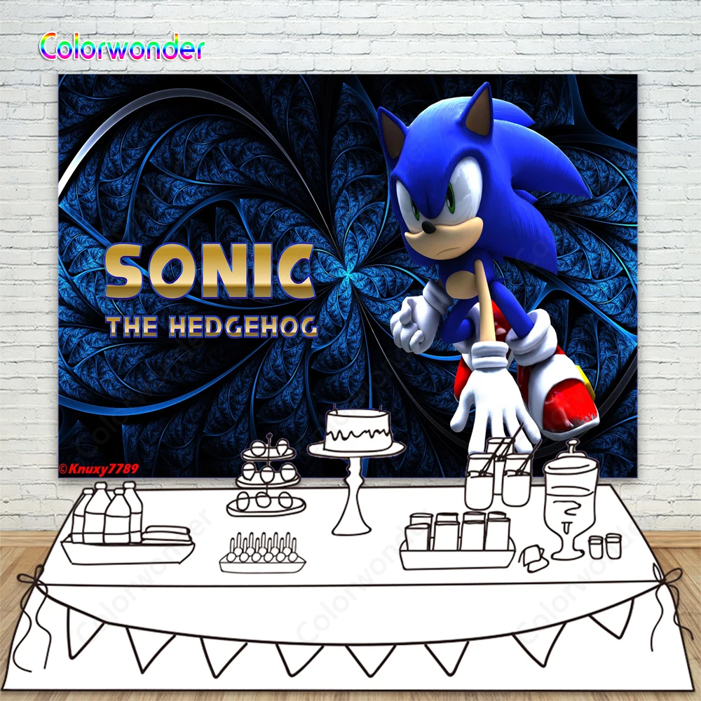

Personalized Photographic Backdrop Sonic the Hedgehog Blue leaf Photographic Background For Child 10th Birthday Party Banner'
