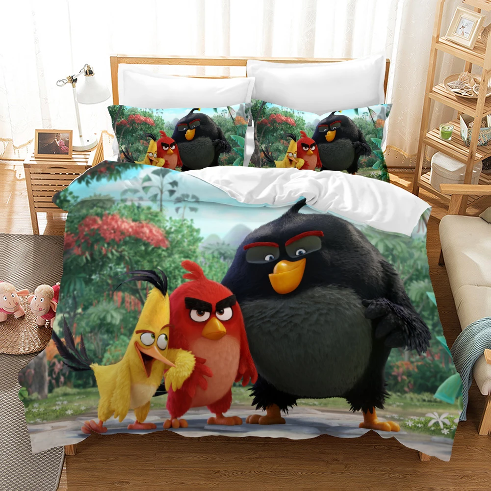 Комплект постельного белья с рисунками из мультфильмов Angry Birds, пододеяльники, наволочки, набор постельного белья с рисунками из игры Angry Birds