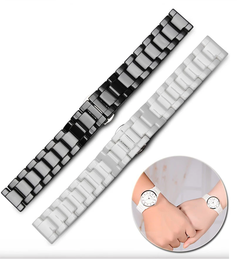 

Ceramic watch bracelet 14 16 18 20 22mm watchband white black strap wristwatches band not fade water resistant