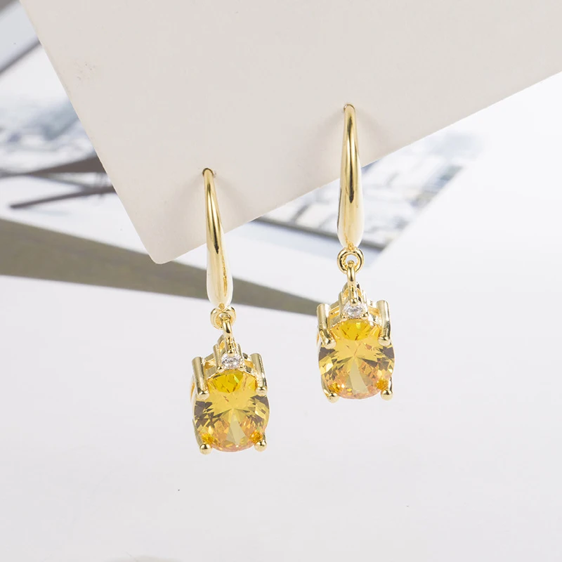 Kylee Oval Citrine Zircon Gemstone Earrings 2