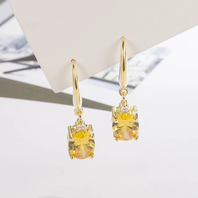 Kylee Oval Citrine Zircon Gemstone Earrings 2