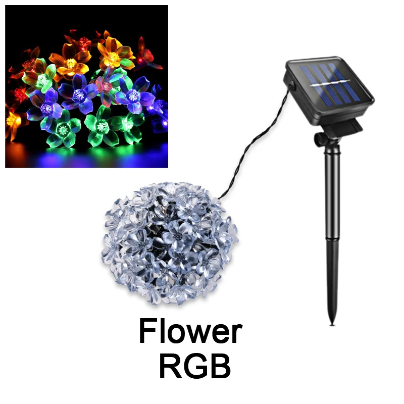 Flower RGB 30/50 светодиодный шар гирлянды солнечные гирлянды Открытый водонепроницаемый Капля воды цветок шарик на солнечных батареях сказочные огни для Рождества - Испускаемый цвет: Flower RGB