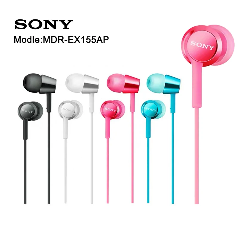 Original Sony Headphones MDR EX155AP universal stereo headset bass speaker wire control with mic for huawei sony phone