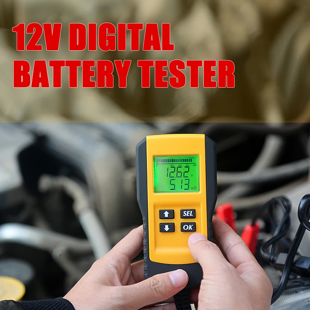 Цифровой 12V автомобильный тест батареи er тест нагрузки и анализатор срока службы батареи процент, напряжение, сопротивление и глубокий цикл батареи
