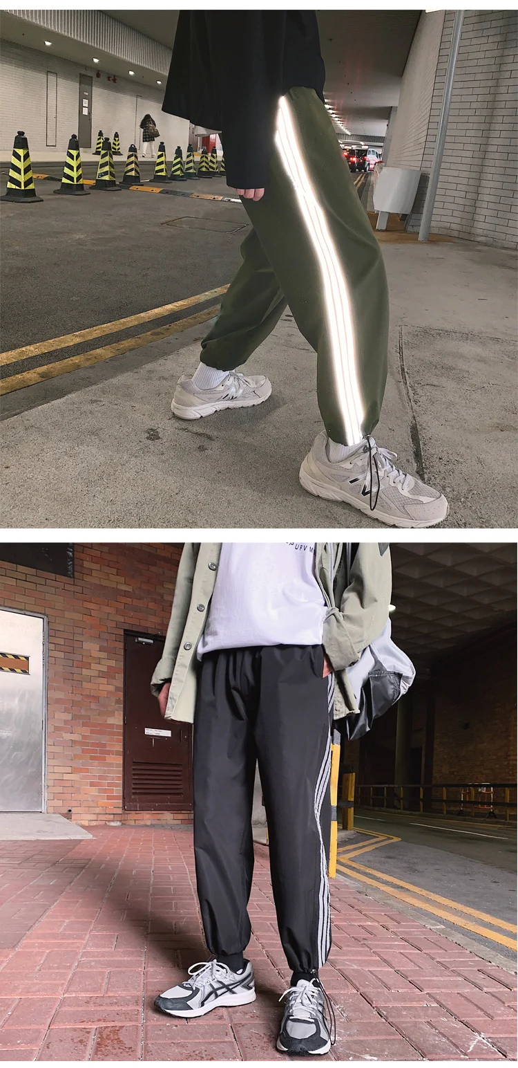 Liketkit, Мужская Уличная одежда, штаны для бега,, мужские спортивные штаны с боковой полосой, повседневные спортивные штаны, мужские шаровары в стиле хип-хоп, светоотражающие штаны с этикеткой
