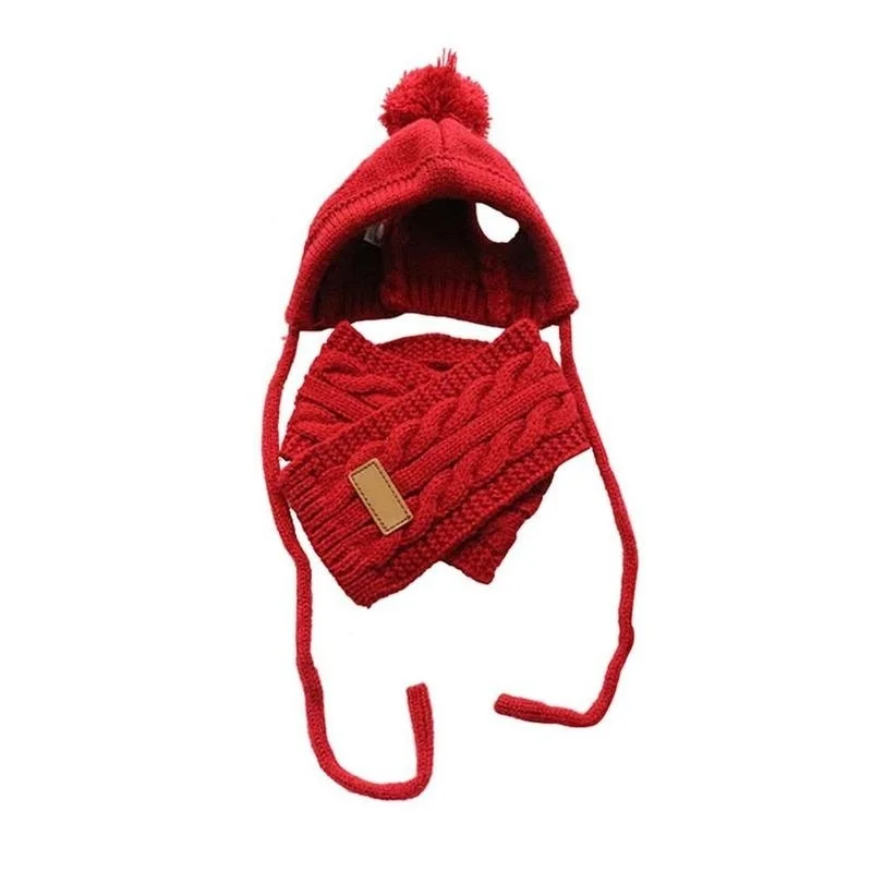 Hat For Dogs Winter Warm Stripes Knitted Hat+Scarf Collar Puppy Teddy Costume Christmas Clothes santa dog costume
