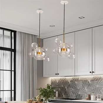

Nordic Modern Pendant Lights LED Iron Multi-glass Bubbles Mickey Mouse Suspension Luminaire Lampen for Living Room Pendant Lamp