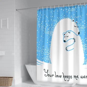 

Cartoon Cute Polar Bear Printing Shower Curtain Waterproof Fabric Washable Bedroom Living Room Shower Curtain Hook Accessories