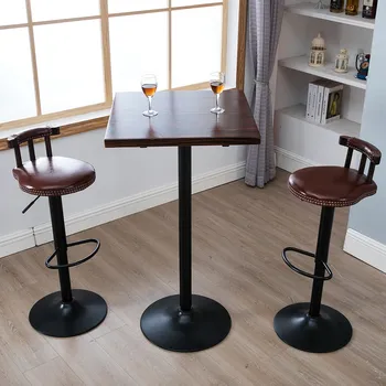 

Bar table solid wood high footstool bench bench table and chair combination small table simple home barRound table carbonization