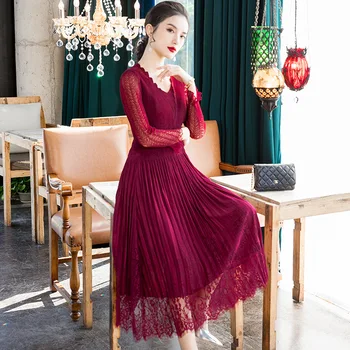 

Spring Trend 2020 Slim Large Dress New Style Lace Based Pleated Dress