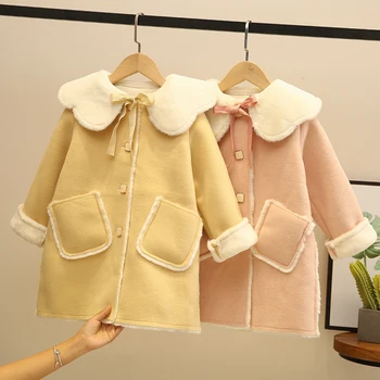 

Children 's Clothing Skin Coat Teen Girls' Dress Mid-Length Thickened Woolen Overcoat Autumn and Winter 2020 New