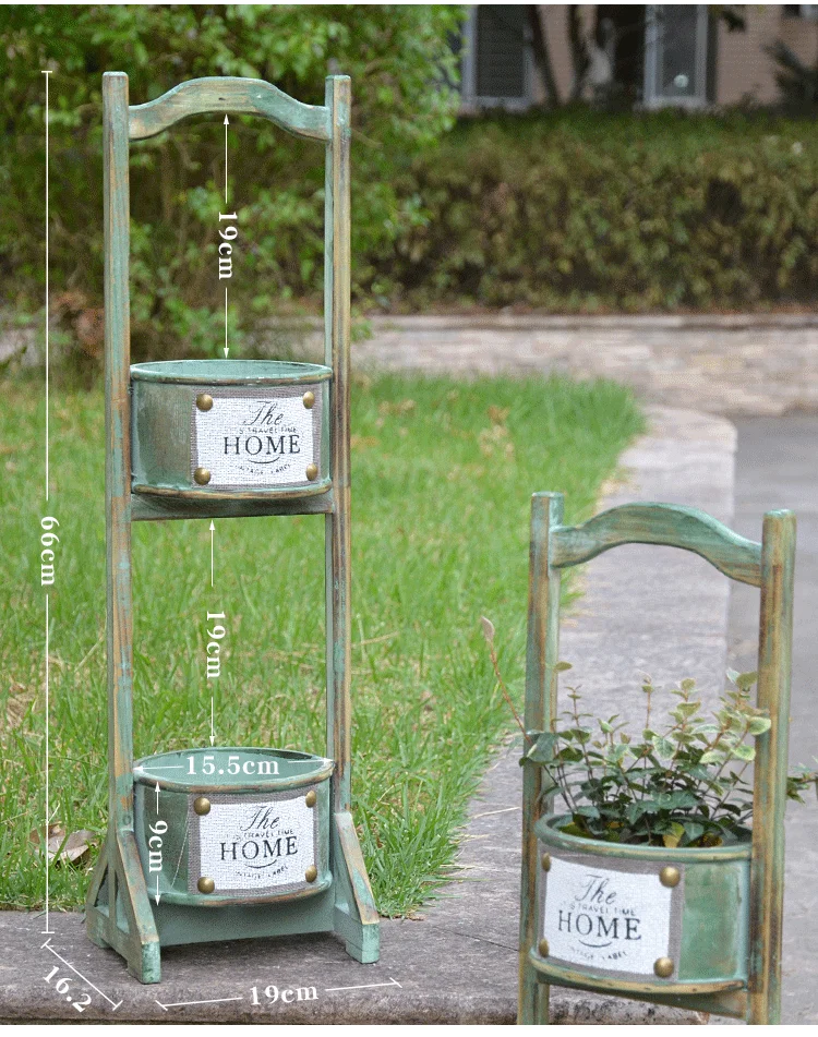2 tier shabby chic handmade decorative wooden plant pot shelf
