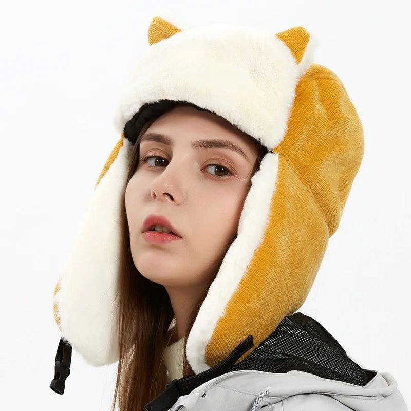 mens winter bomber hats Winter new ladies cat ears Lei Feng hat outdoor cold and warm ear protection fashion wild cute hat bomber crew beanie hat with full face covering