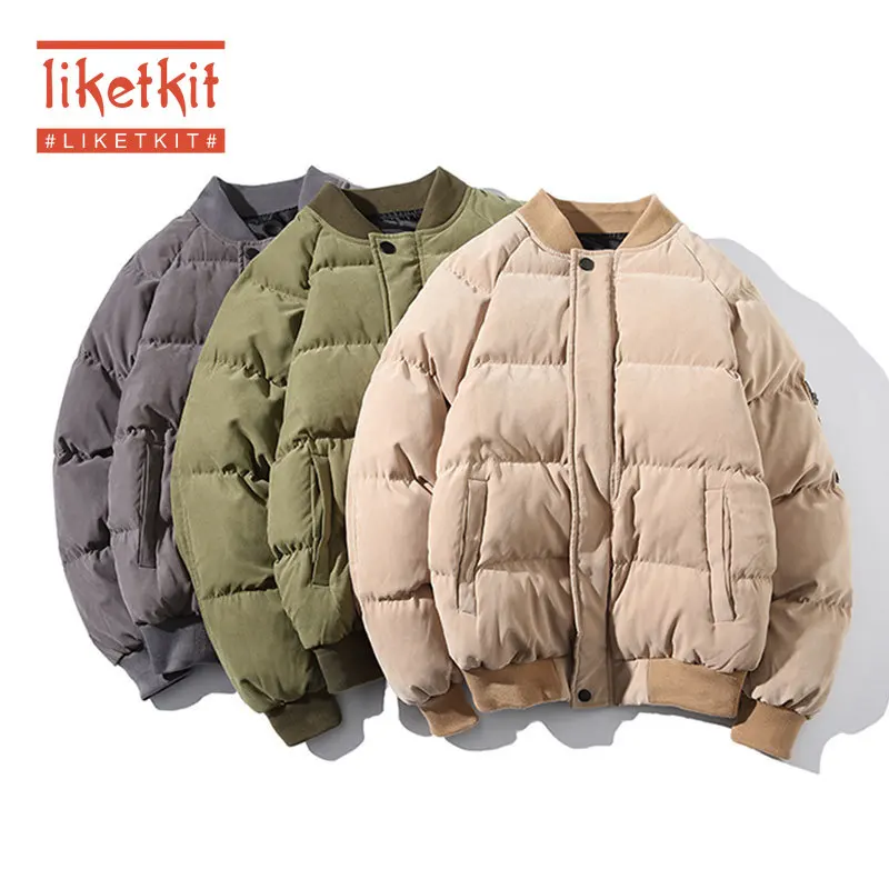 Liketkit, мужская зимняя куртка,, однотонная, винтажная, уличная, в стиле хип-хоп, с пузырьками, пальто, мужское, негабаритное, повседневное, хаки, плотное пальто