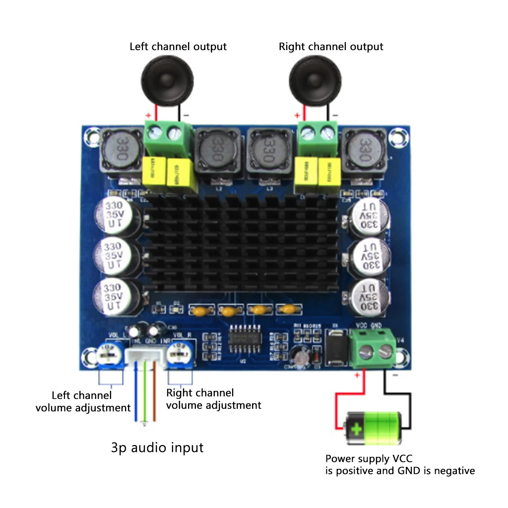 

TPA3116D2 Dual-channel Stereo High Power Digital Audio Power Amplifier Board 2*120W XH-M543