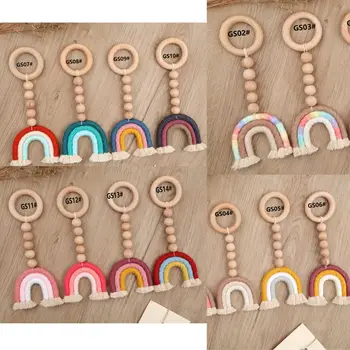 

Baby Wooden Teether Natural Wood Rattle Chewable Play Gym Stroller Toy Nursing Pendant Charms Teething Toys