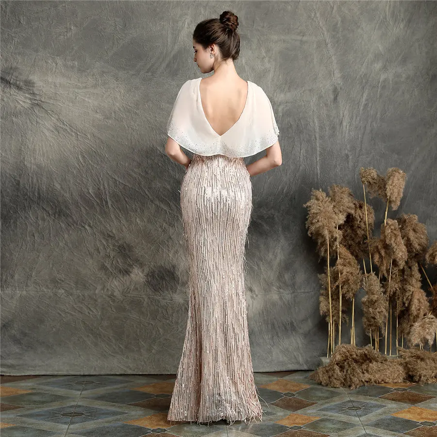 Кристалл Русалка вечернее платье размера плюс Robe De Soiree спинки женское вечернее платье DX258-2 Золотая кисточка блестки Формальные платья