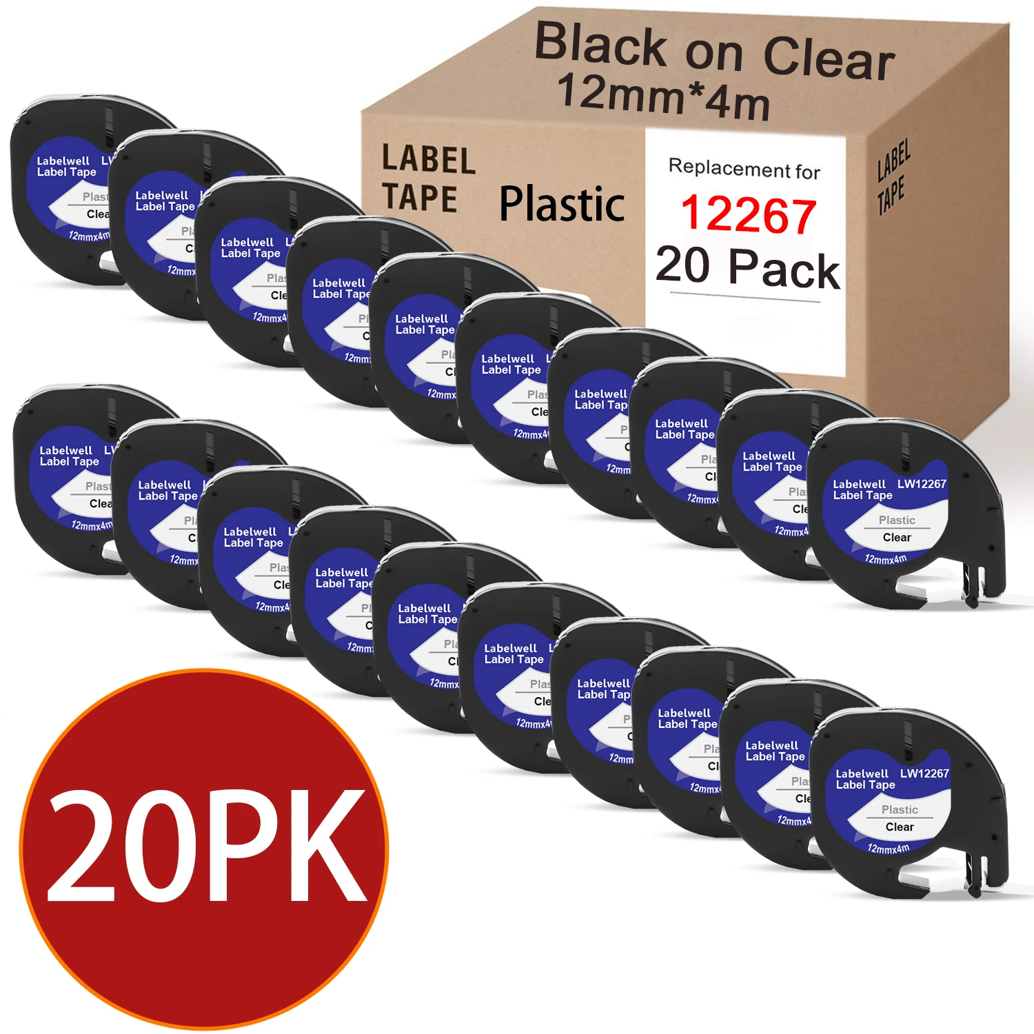 Compatível Dymo Letratag 91201 Preto na Etiqueta de Plástico Branco para Dymo Eva Lt100h Eva Fabricante de Etiquetas de Lt100h Case de Impressora 20 Pcs 12267