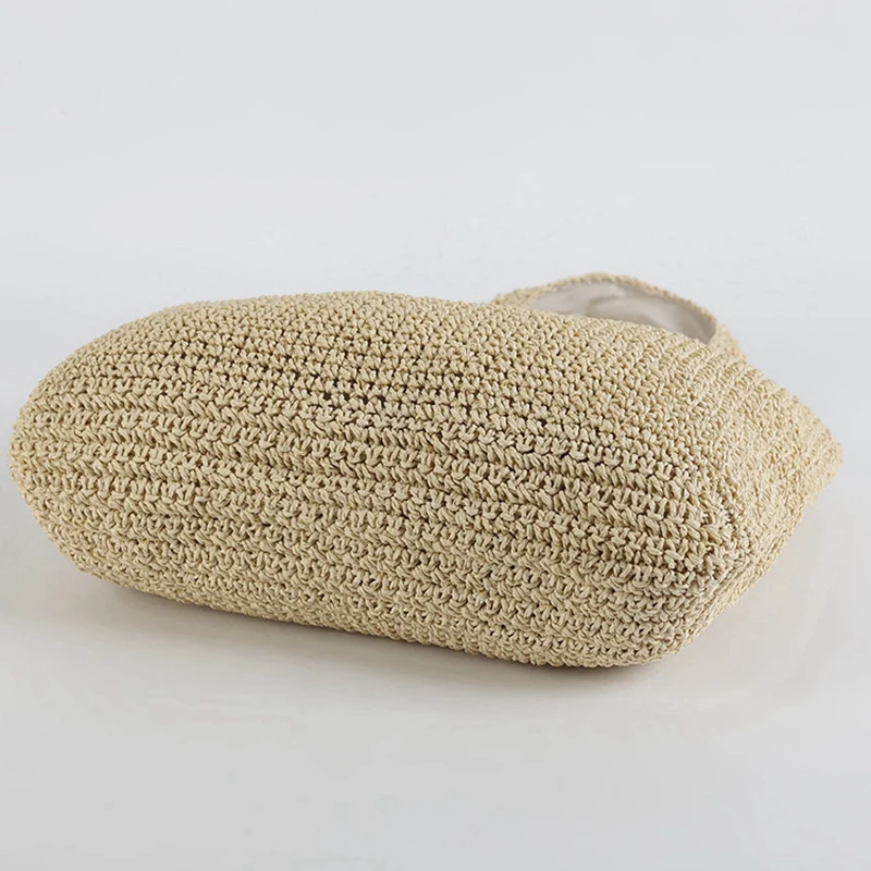 LJL-2 Pcs Korean Version Ins Wind Beach Holiday Style New Handmade Woven Bag Shoulder Simple Solid Color Wild Straw Bag(Black w