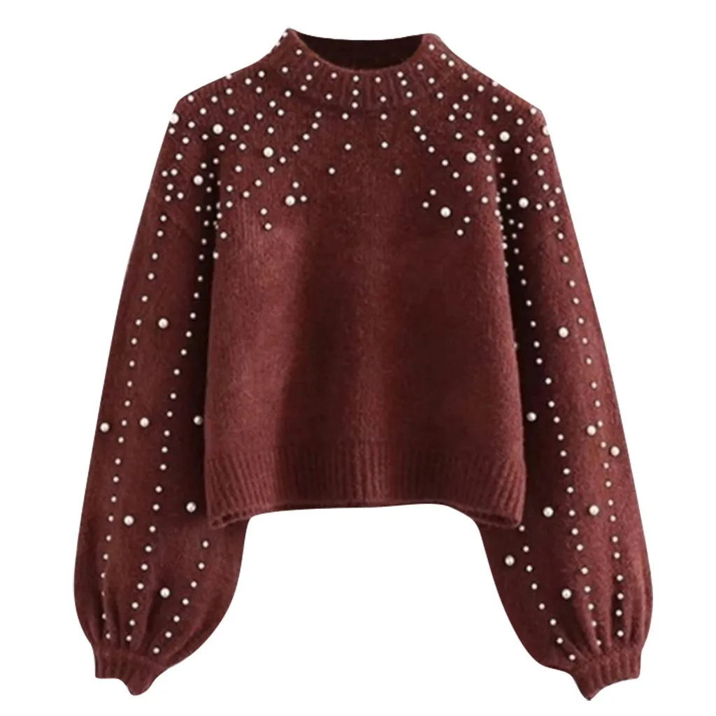 Women Sweaters With Pearl Women's Casual Sweater Thick Needle Long Sleeve O-Neck Pullover Sweater Jersey Mujer Invierno#04