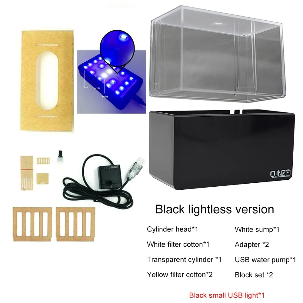 Black Tank Blue LED Модернизированный мини-пластиковый аквариум, Синий светодиодный Lihgt Настольный аквариумный аквариум с фильтрацией воды, тихий воздушный насос, мини-аквариум - Цвет: Black Tank Blue LED