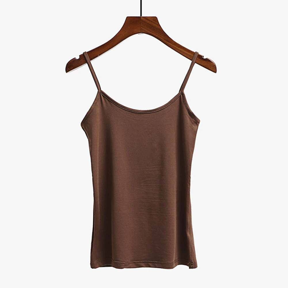 Coffee Slim Fit Повседневный твердый дорожный Спагетти ремень майка Сексуальная Женская камисоль - Цвет: Coffee