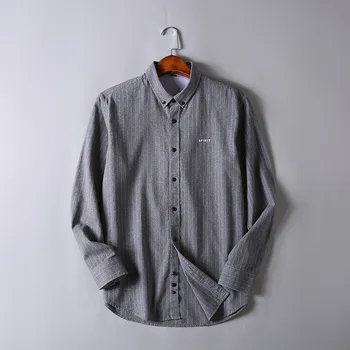 

Middle Age Plus Fat plus Size Male Shirt Autumn Style Fat Man Long Sleeve Stripes Shirt Fat Loose Business Dad Pack