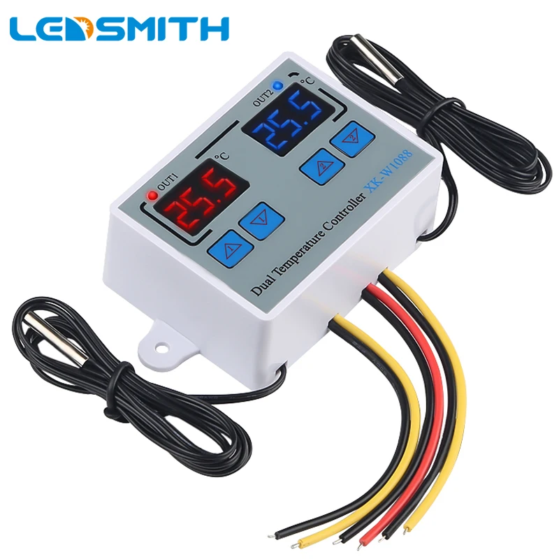 

XK-W1088 Dual Digital Temperature Controller Incubator Thermostat 10A Direct Output Heating Cooling Control Switch 12V 110V 220V