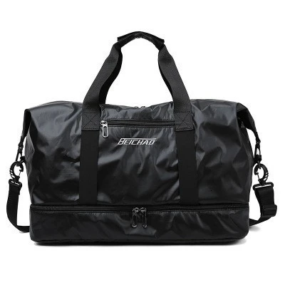 Glossy Gym Bag Dry Wet Travel Fitness Bag For Men Tas Handbags Women Nylon Luggage Bag With Shoes Pocket Traveling Sac De Sport - Цвет: A style Black