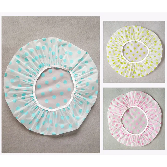 Nők Műanyag Pont Nyomtatás Vastagított Vízálló Zuhanysapka Eldobható, Elasztikus Fürdő Kalap Zuhany Színes Sapka A Fodrászathoz - Image 3